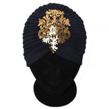 כיסוי ראש טורבן כובע שחור עם קישוט עָרָבֶּסְקָה זהב מנצנץ
